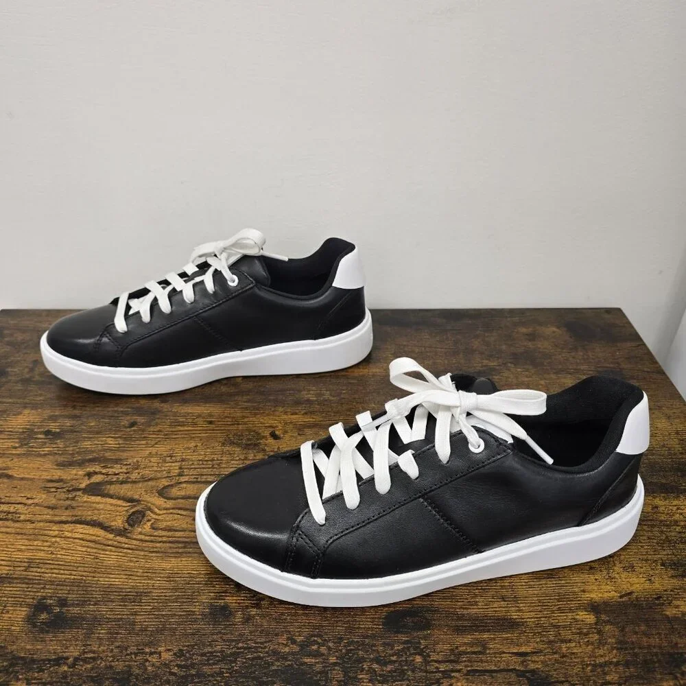 NEW Cole Haan Sz 8B Grand Crosscourt Coaster Leather Sneakers Black White W32150